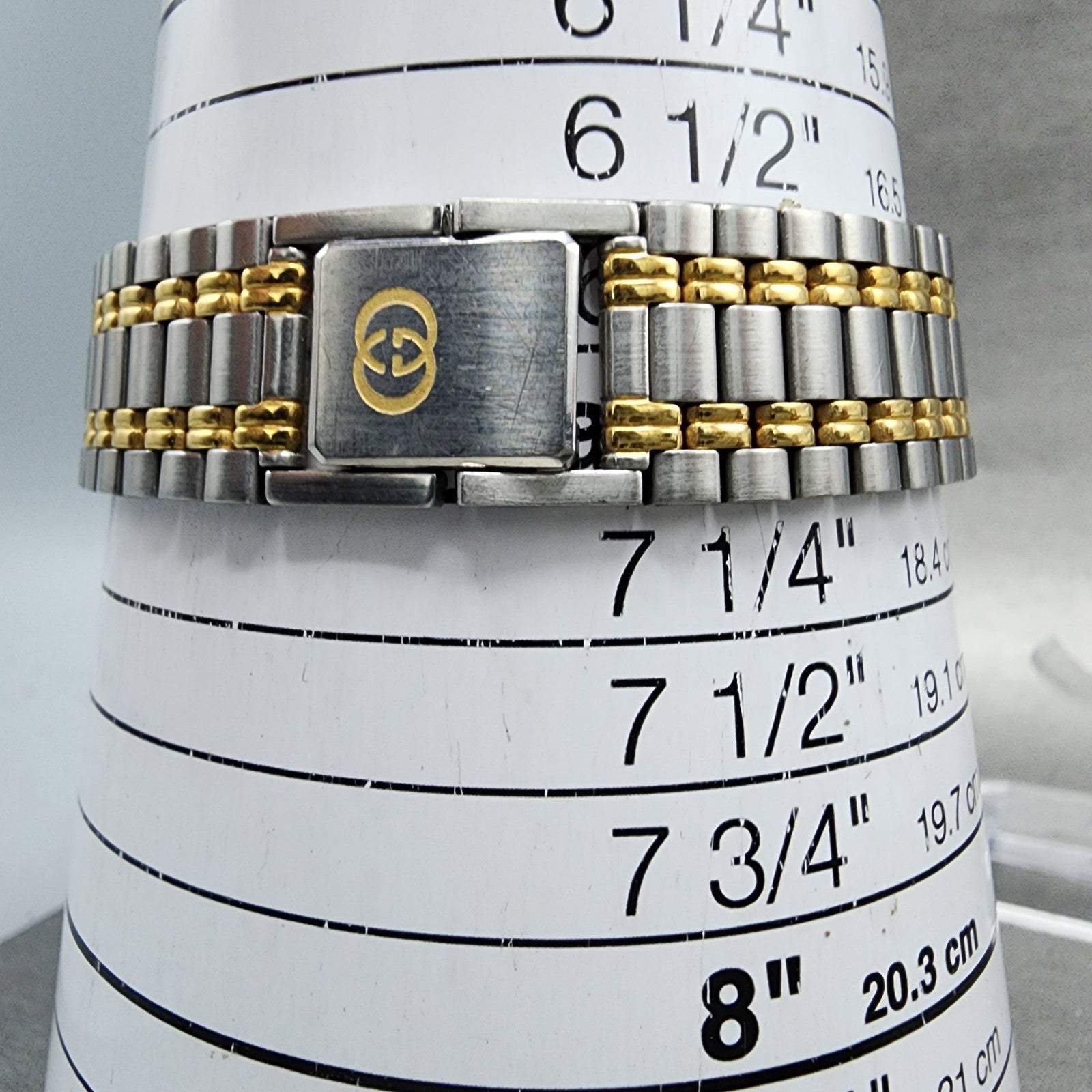 Gucci 9000M Watch Men 32mm Cream Dial Two Tone Date Round Bracelet New Battery10