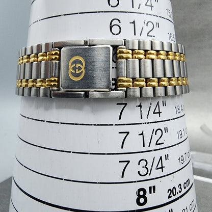 Gucci 9000M Watch Men 32mm Cream Dial Two Tone Date Round Bracelet New Battery10
