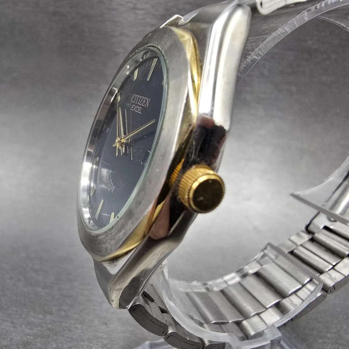 Citizen Excel Eco-Drive Watch Men 36mm Black Dial Two Tone Date Round Runs JDM2