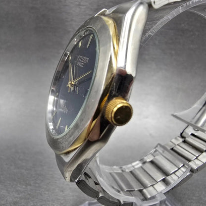 Citizen Excel Eco-Drive Watch Men 36mm Black Dial Two Tone Date Round Runs JDM2