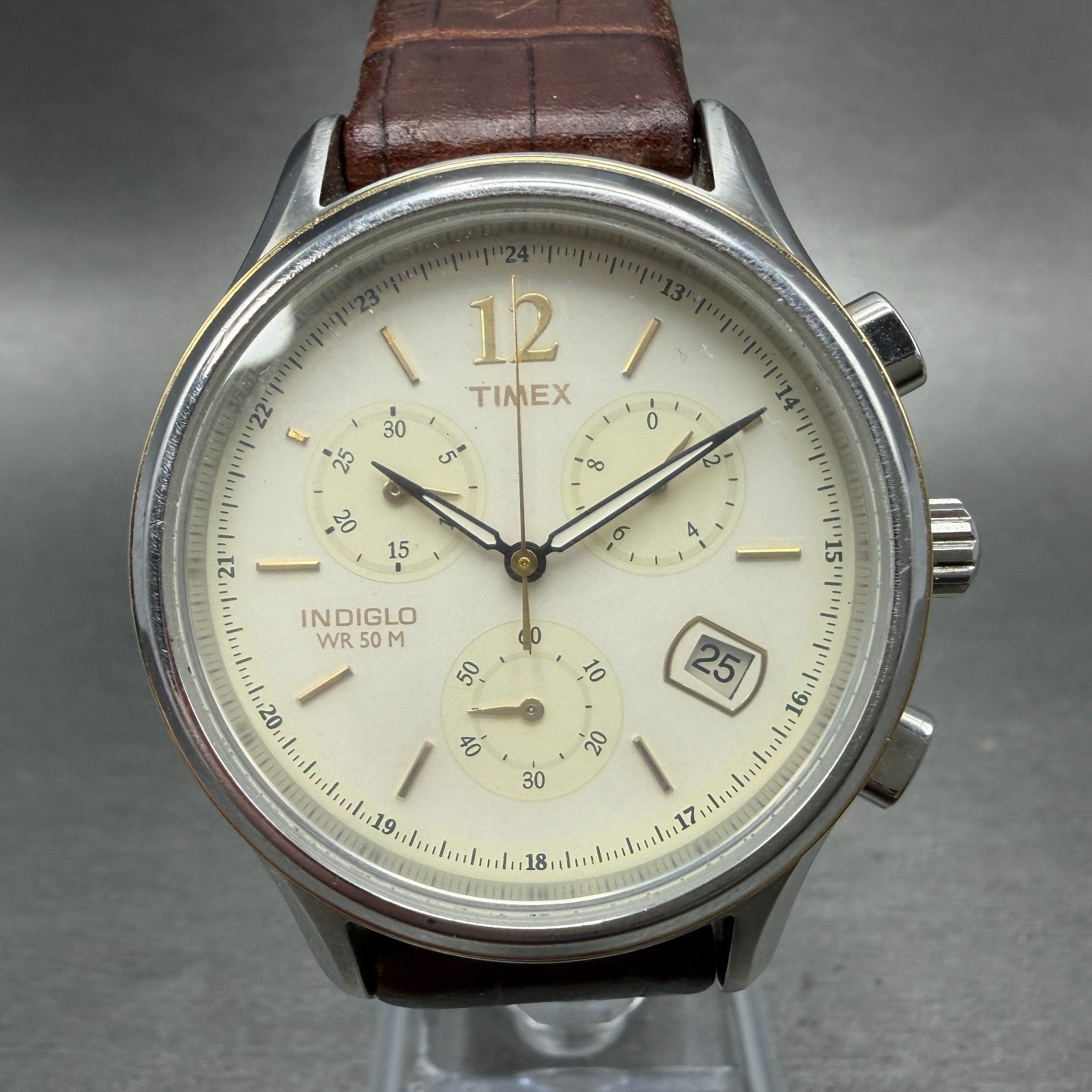 Timex Americana Chrono Watch Men 38mm White Dial Silver Tone Date T29413 New Bat0