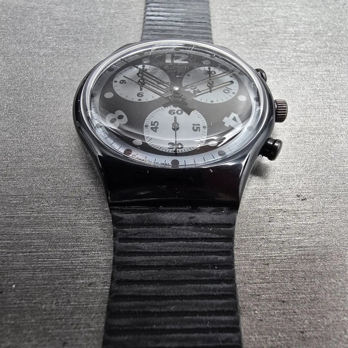 Swatch Chrono Moonshadow Watch Men 37mm Black Dial Black Tone SCB110 New Bat NOS6