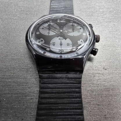 Swatch Chrono Moonshadow Watch Men 37mm Black Dial Black Tone SCB110 New Bat NOS6