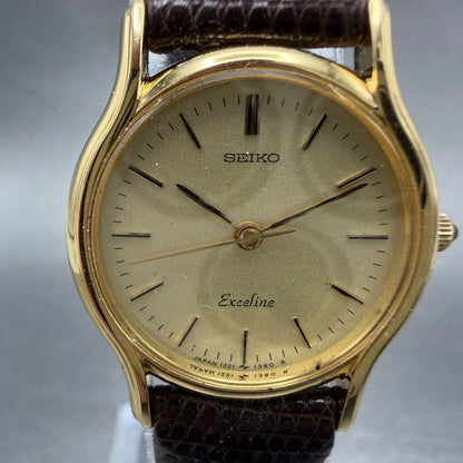 Seiko Exceline Watch Women 23mm Champagne Dial Gold Tone 1221-0160 New Battery1