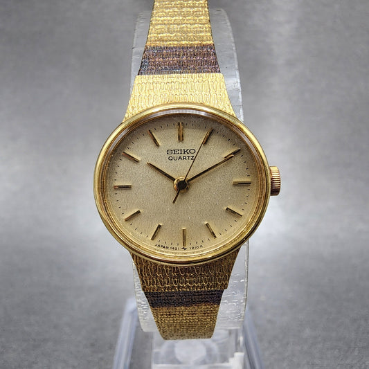Seiko Watch Women 20mm Champagne Dial Gold Tone Oval 14215710 New Battery0