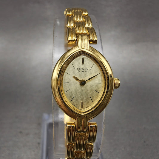 Citizen Watch Women 16mm Champagne Dial Gold Tone Oval 3220307825 New Battery0