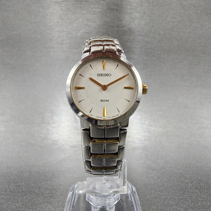 Seiko Watch Women 24mm White Dial Two Tone Round 7N00-0AR0 New Battery