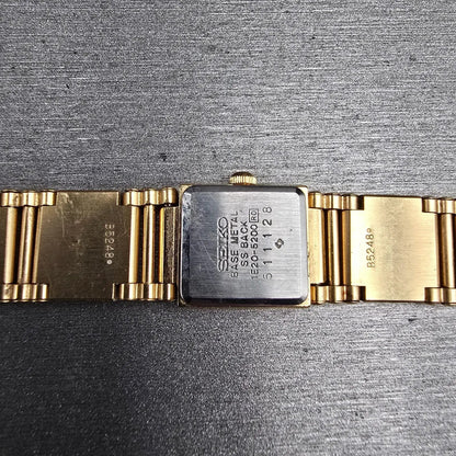 Seiko Watch Women 13mm Gold Dial Gold Tone Rectangle 1E20-5200 New Battery11