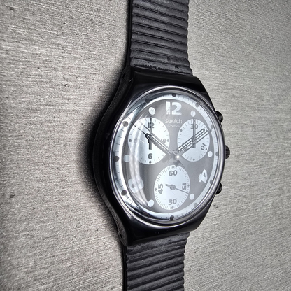 Swatch Chrono Moonshadow Watch Men 37mm Black Dial Black Tone SCB110 New Bat NOS3