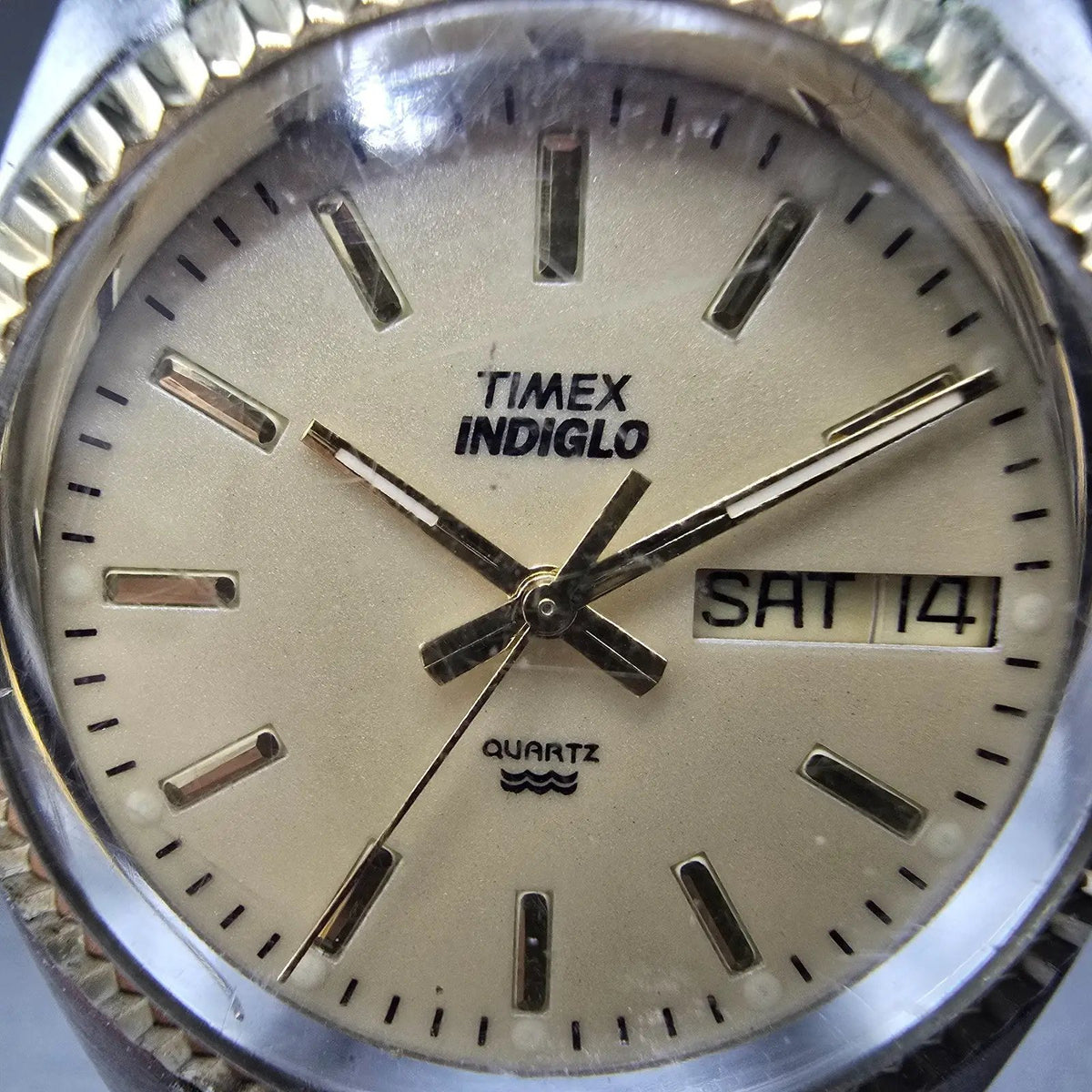 Timex President Watch Men 34mm Champagne Dial Two Tone Daydate Round New Batt 51