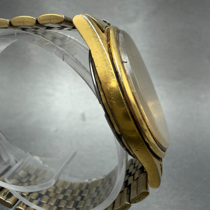 Seiko SQ Watch Men 35mm Gold Dial Gold Tone Daydate Round 5Y23-8040 PARTS VTG4