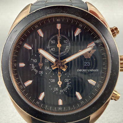 Emporio Armani Sportivo Chronograph Watch Men 43mm Black Dial Rose Gold New batt1