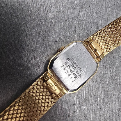 Seiko Tank Watch Women 18mm Gold Dial Gold Tone Rectangle 1400-8089 New Battery10