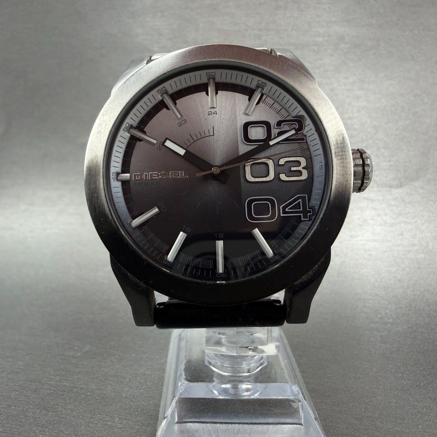 Diesel Double Down Watch Men 46mm Black Silver Round DZ-1679 New Battery6