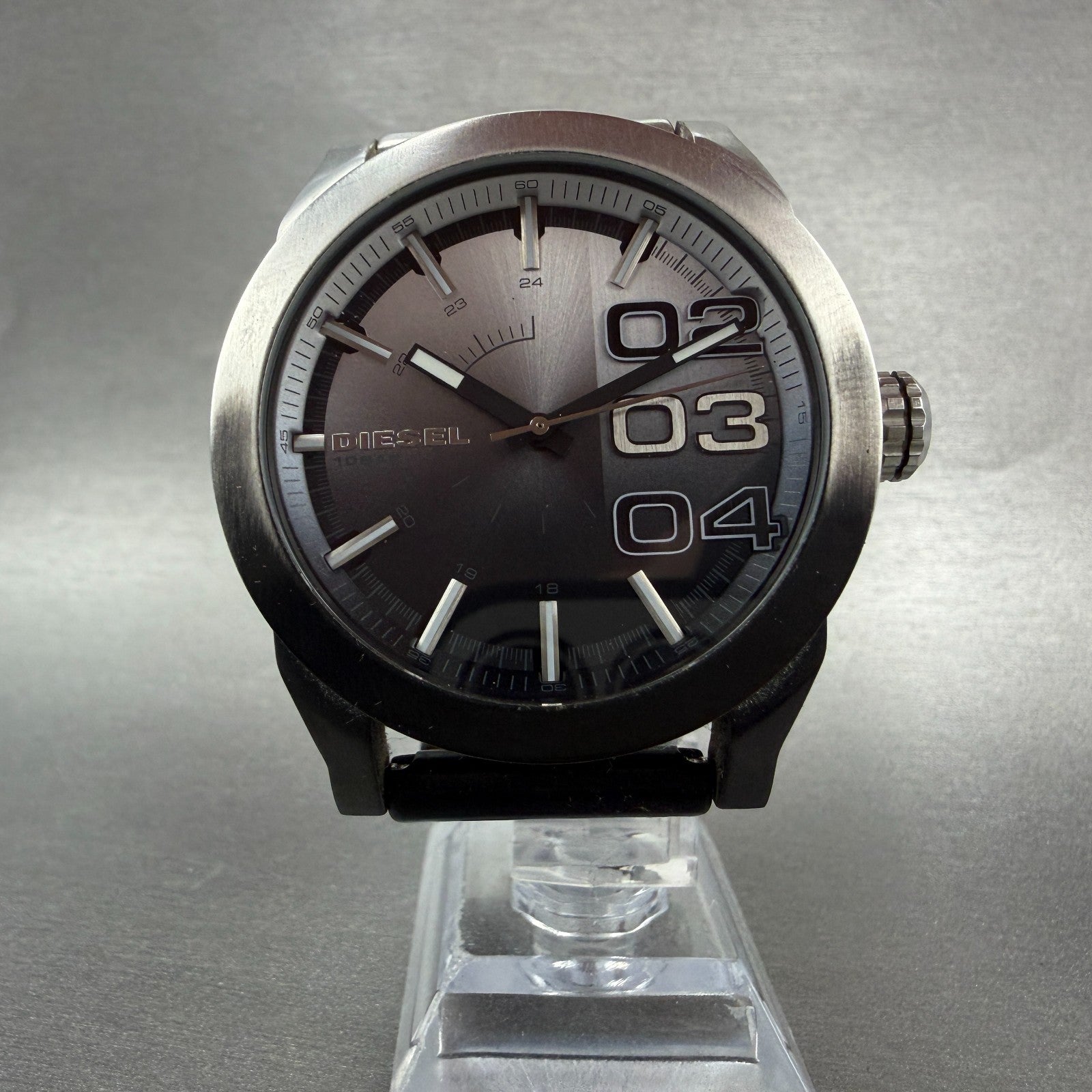 Diesel Double Down Watch Men 46mm Black Silver Round DZ-1679 New Battery6