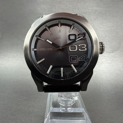 Diesel Double Down Watch Men 46mm Black Silver Round DZ-1679 New Battery6