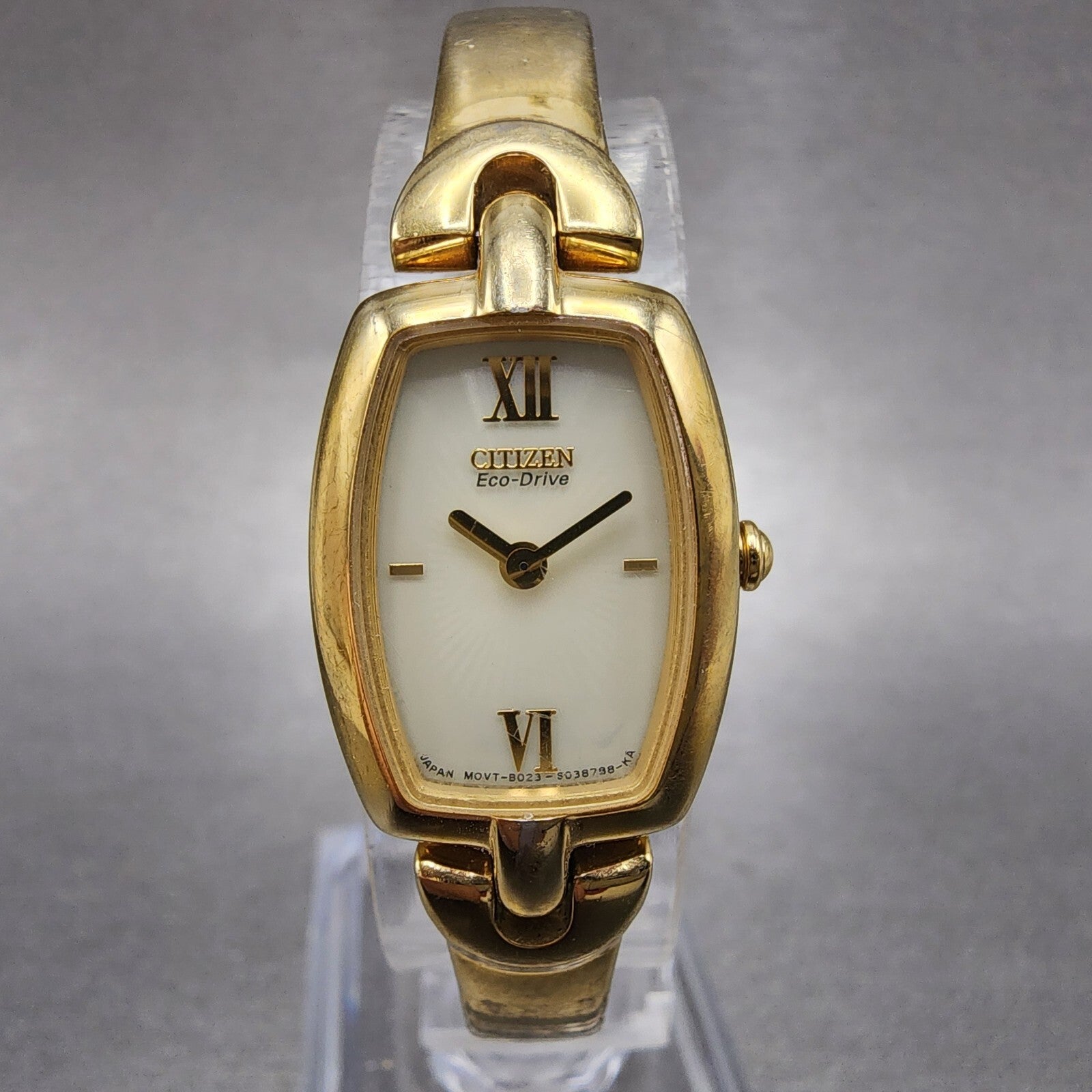 Citizen EcoDrive Watch Women 17mm Cream Dial Gold Tone Rectangle Runs0