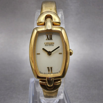 Citizen EcoDrive Watch Women 17mm Cream Dial Gold Tone Rectangle Runs0