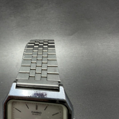 Casio Analog Digital Watch Men 31mm Silver Dial Silver Tone AQ-321 PARTS ABC VTG5