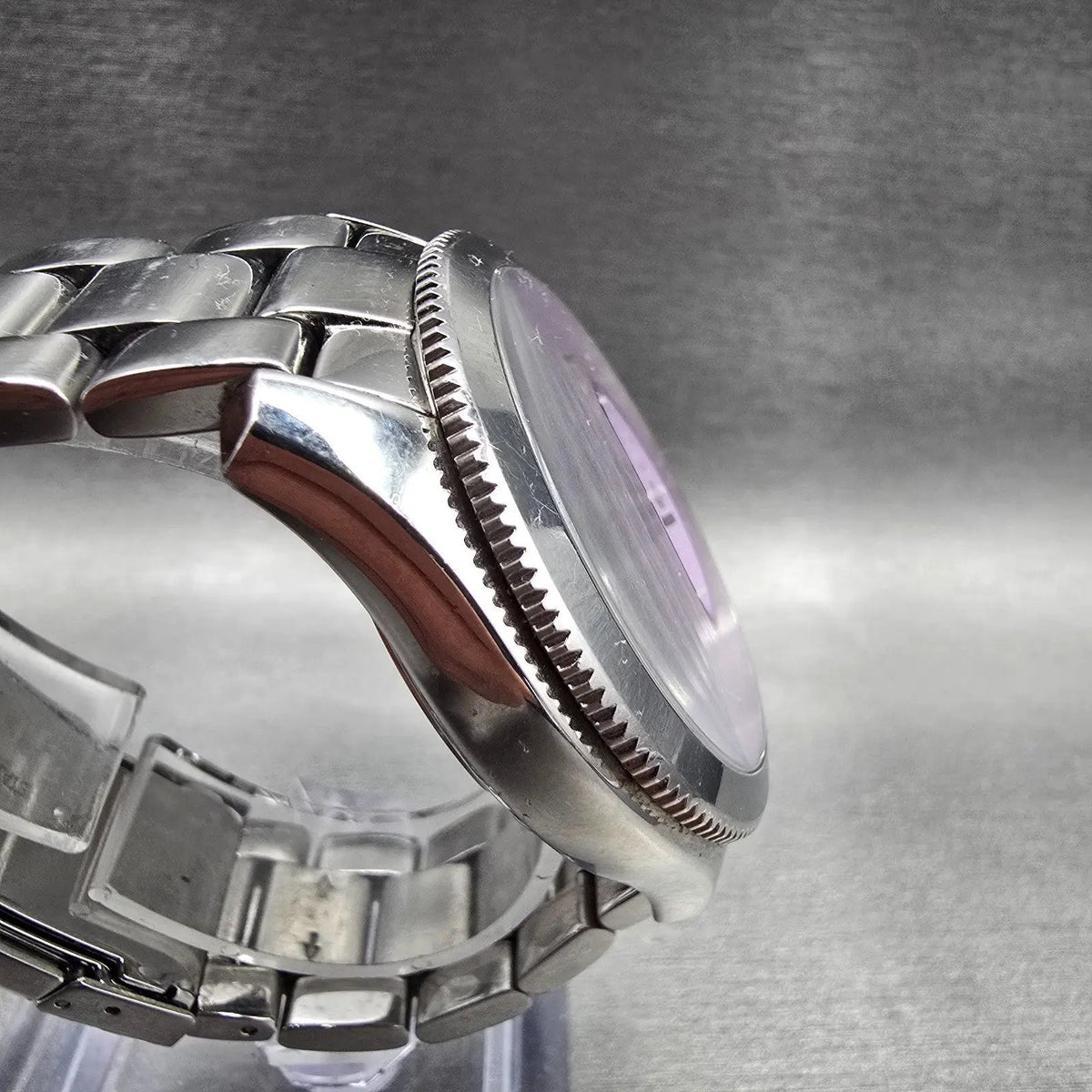 Fossil Cecile Watch Women 40mm Purple Dial Silver Tone Daydate AM4555 New Batt3