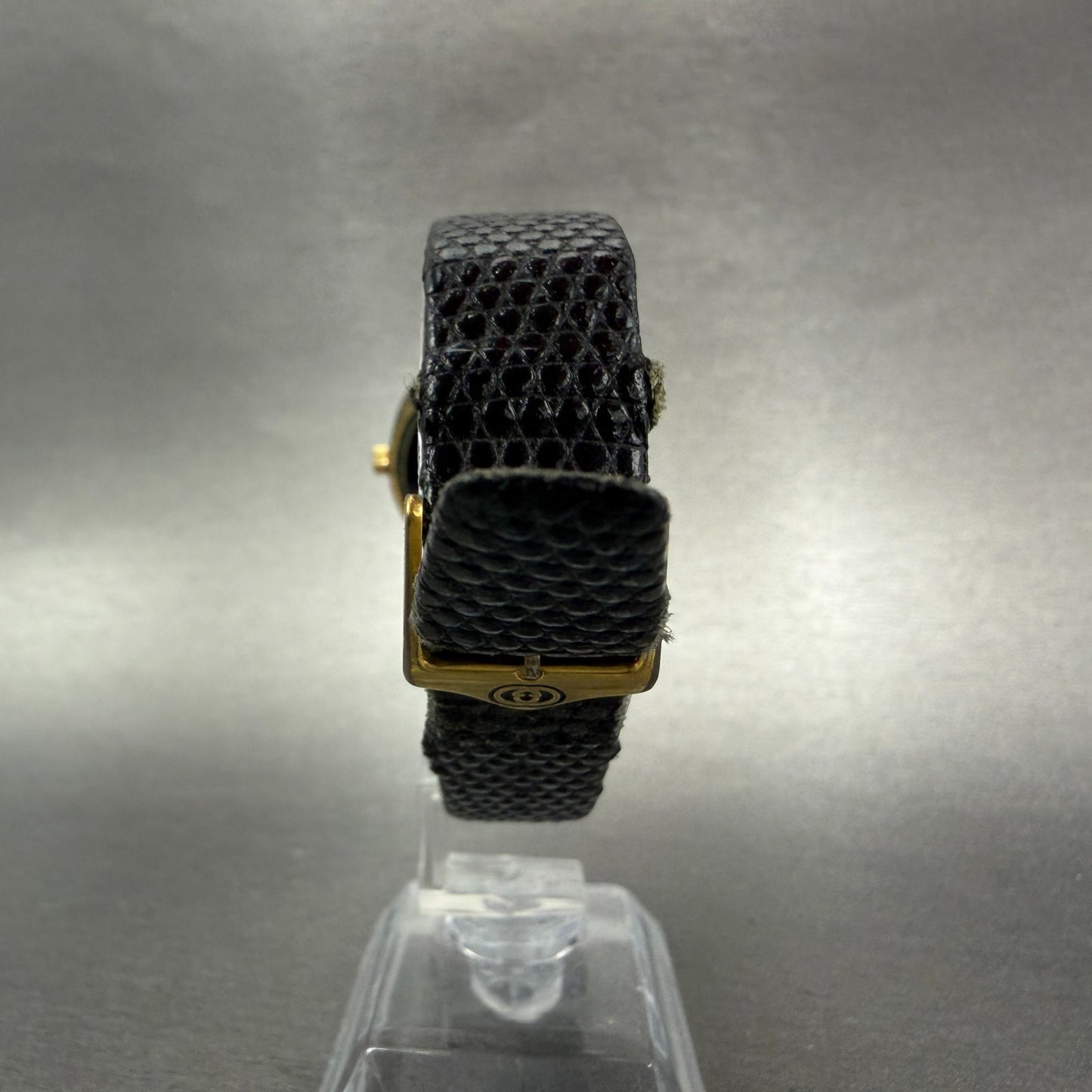 Gucci 2000M Watch Men 30mm Black Dial Gold Plated Leather Round New Battery VTG7
