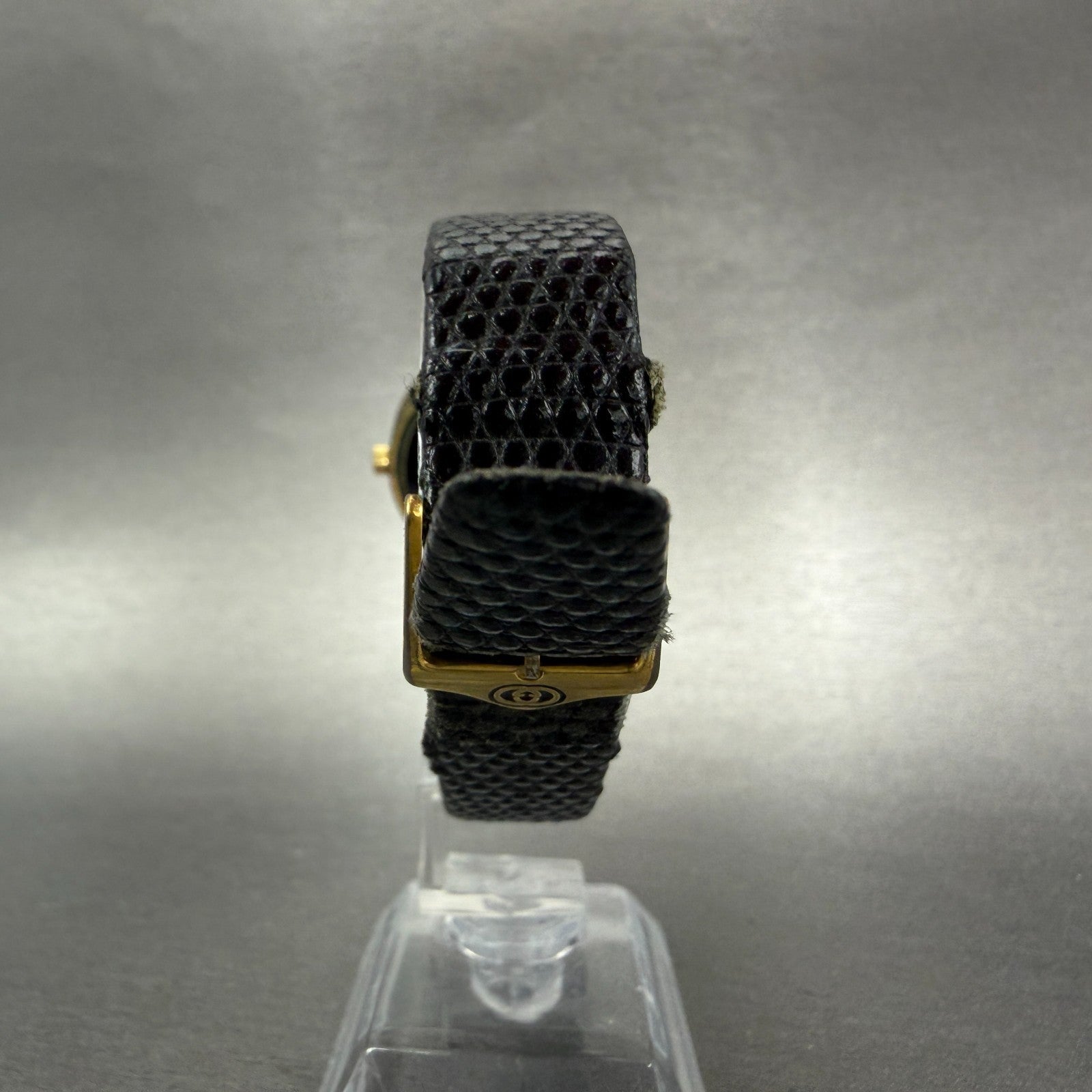 Gucci 2000M Watch Men 30mm Black Dial Gold Plated Leather Round New Battery VTG7