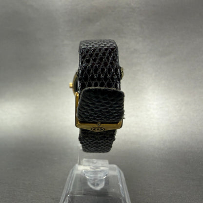 Gucci 2000M Watch Men 30mm Black Dial Gold Plated Leather Round New Battery VTG7