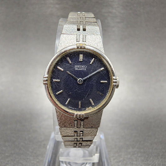 VTG Seiko Watch Women 19mm Blue Dial Silver Tone Round 1400-0250 New Battery