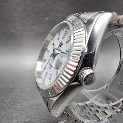 Steeldive Automatic Watch Men 39mm White Dial Stainless Steel Date Round Works2
