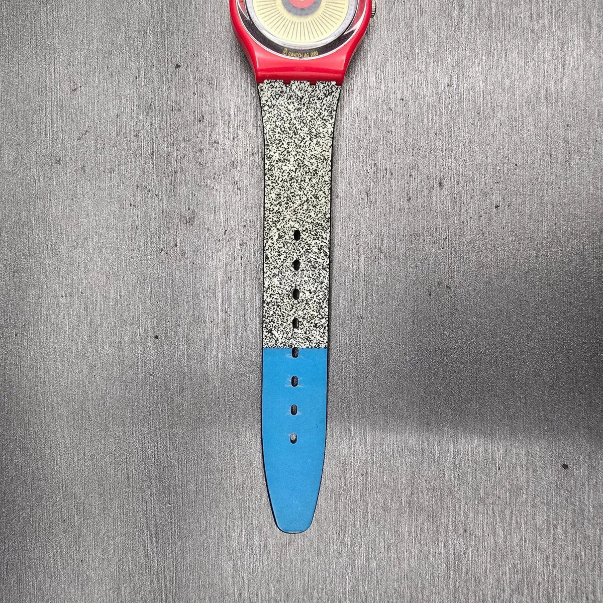 Swatch Radio Button Watch Men 34mm Yellow Dial Red Case Round GR153 New Battery11