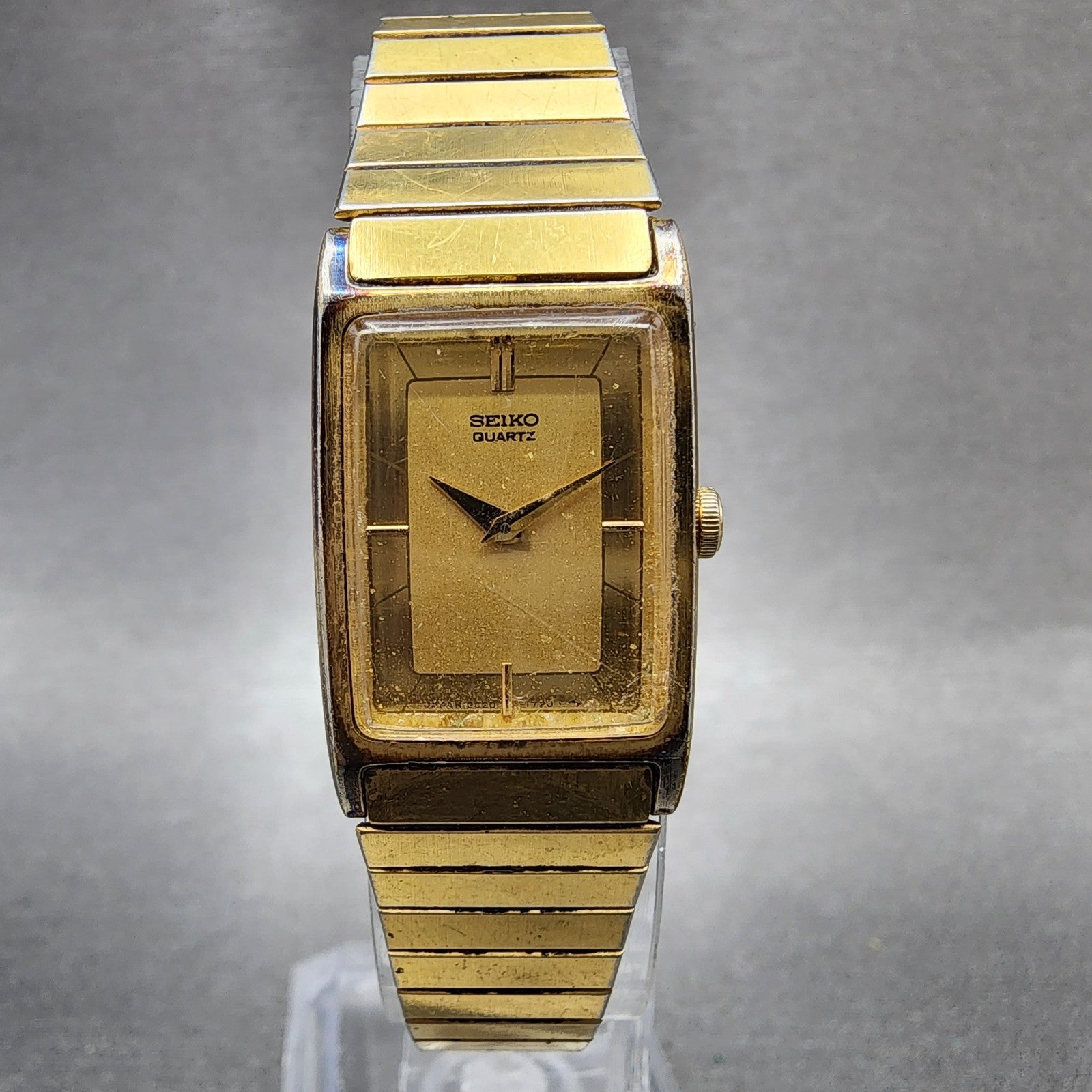 Seiko Tank Watch Women 17mm Champagne Dial Gold Tone Rectangle 2C20-5830 New Bat0