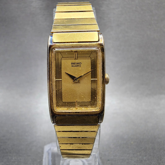 Seiko Tank Watch Women 17mm Champagne Dial Gold Tone Rectangle 2C20-5830 New Bat0