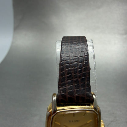 Tissot Watch Women 20mm Gold Dial Gold Tone Rectangle Leather Swiss New Battery4