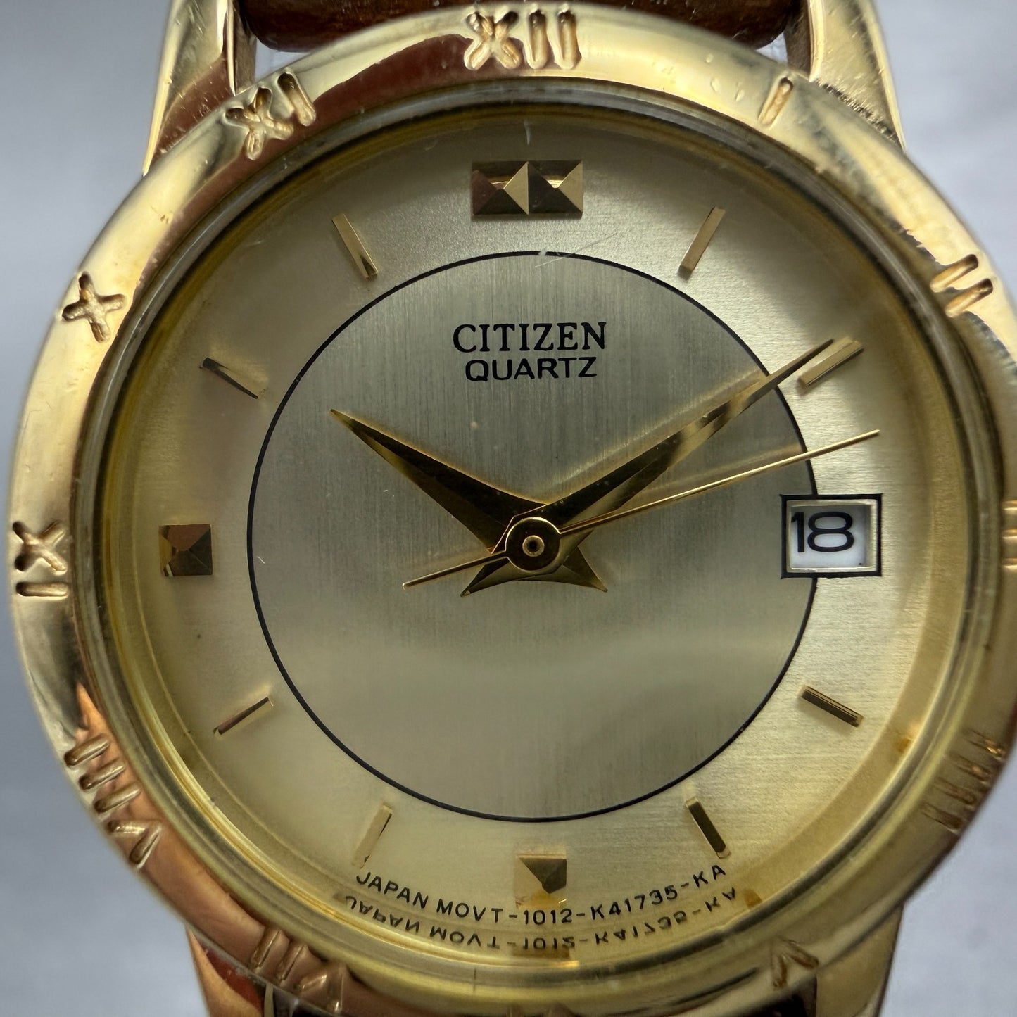 Citizen Watch Women 24mm Champagne Dial Gold Tone Date 1012-K13131 New Battery 51