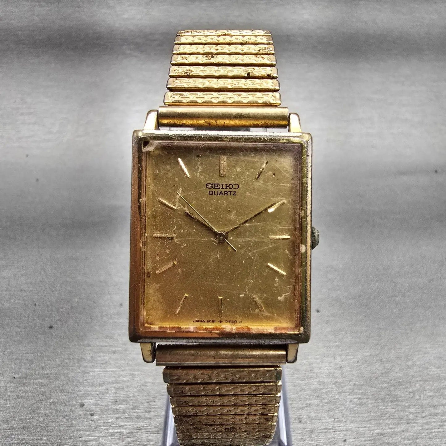 Seiko Watch Men 24mm Gold Dial Gold Tone Rectangle 2C21-5180 New Battery Vintage0