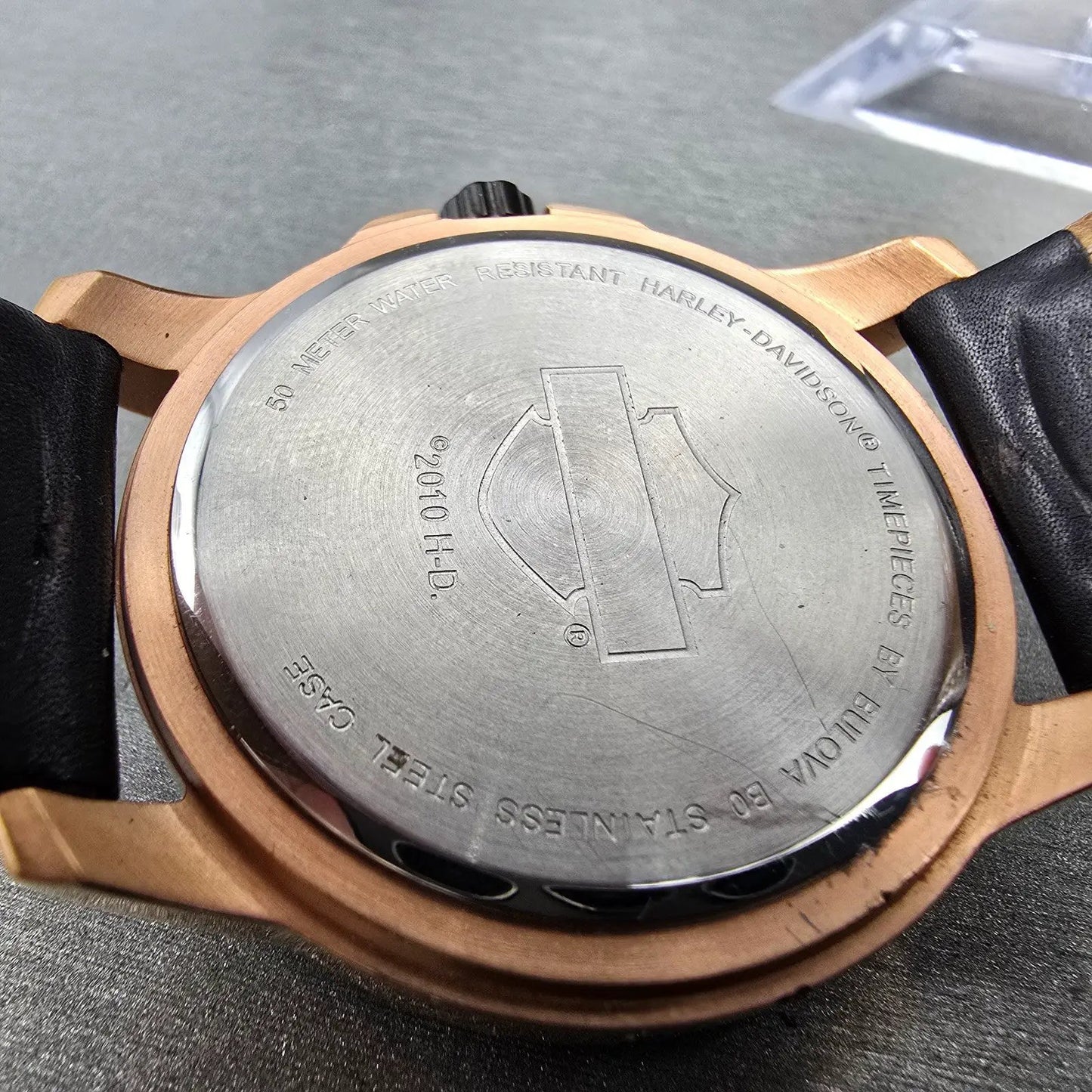 Bulova Harley Davidson Watch Men 43mm Black Dial Rose Gold Tone Date 78B115 Runs9