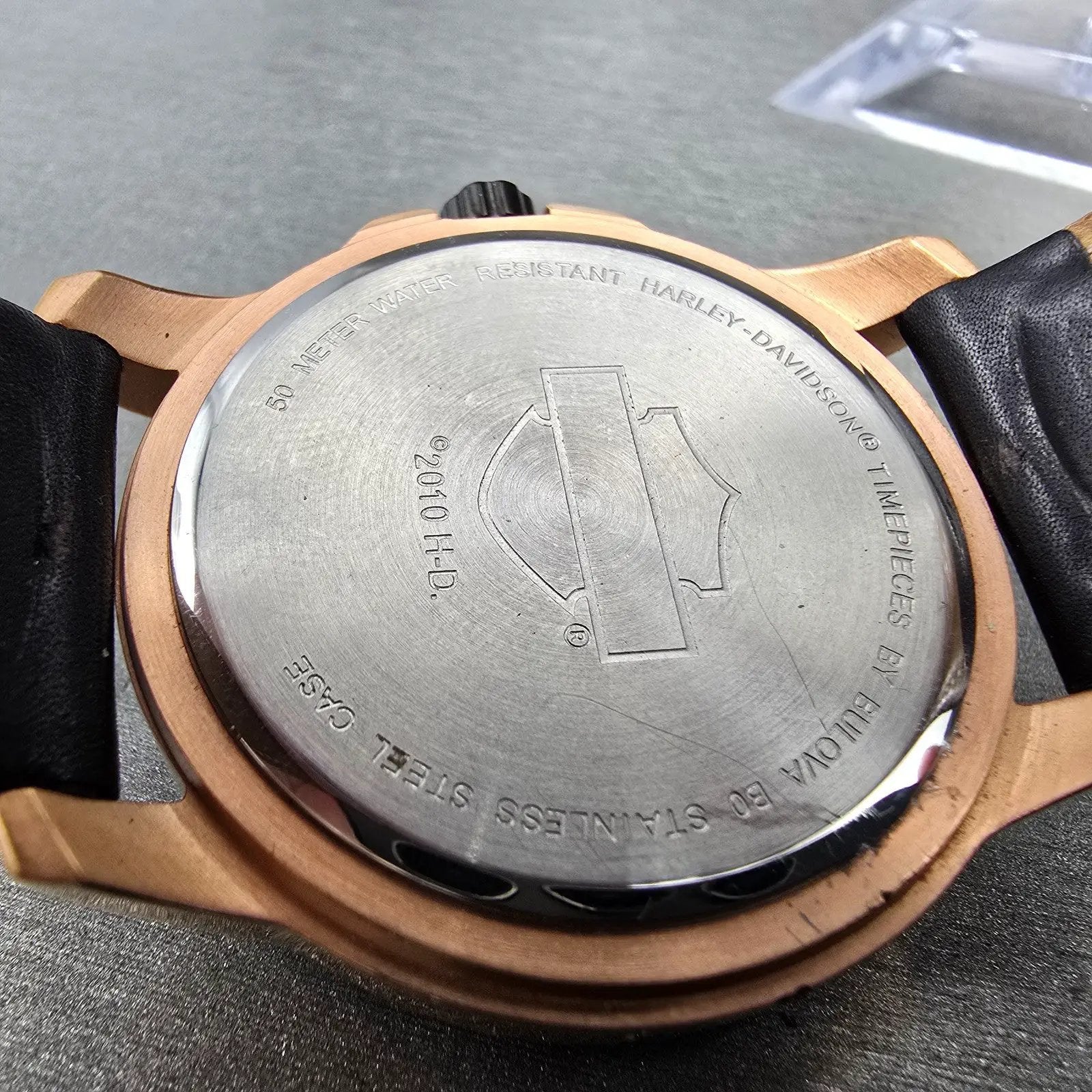 Bulova Harley Davidson Watch Men 43mm Black Dial Rose Gold Tone Date 78B115 Runs9
