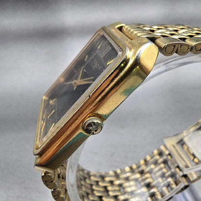 Seiko Watch Men 26mm Black Dial Gold Tone Rectangle V701-5J09 New Battery VTG2