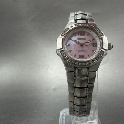 Seiko Coutura Watch Women 27mm MOP Dial Silver Tone Date Round 7n82-0CG0 New Bat5