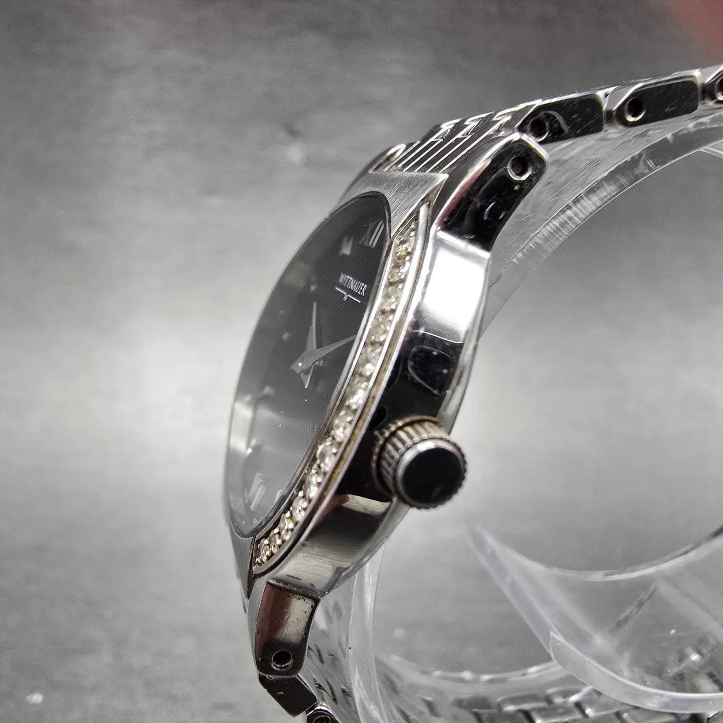 Wittnauer Watch Women 27mm Black Dial Steel Diamond Accents Round New Battery3
