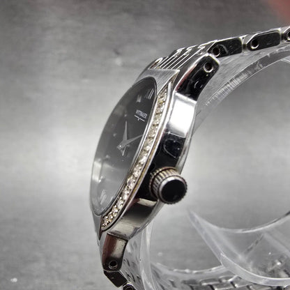 Wittnauer Watch Women 27mm Black Dial Steel Diamond Accents Round New Battery3