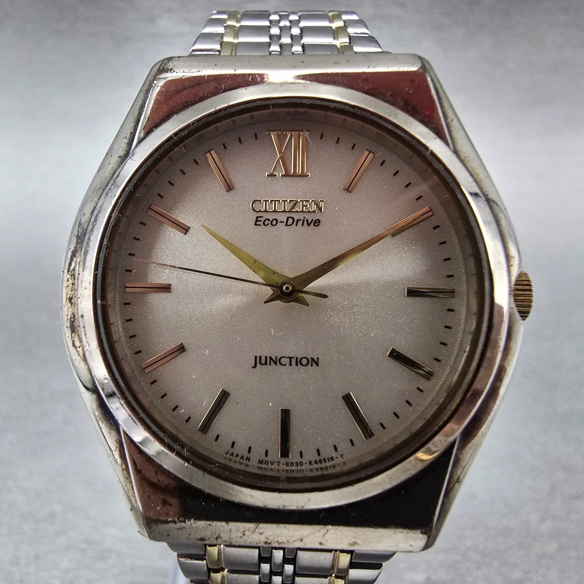 Citizen Junction Eco-Drive Watch Men 35mm Champpange Dial Two Tone Round Works P1