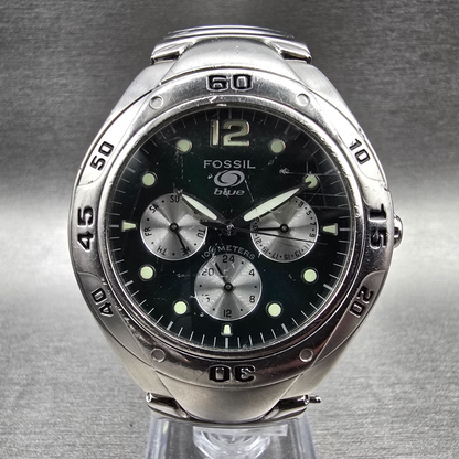Fossil Blue Watch Men 40mm Green Dial Silver Tone Daydate Round BQ-9120 New Batt0