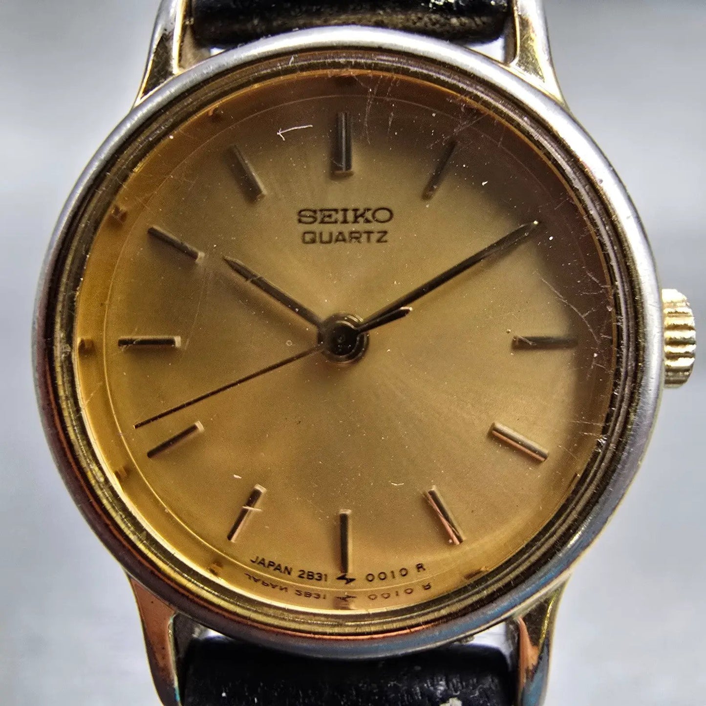 Seiko Watch Women 21mm Gold Dial Gold Tone Round 2B31-0010 New Battery Vintage1