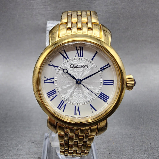 Seiko Watch Women 29mm White Dial Gold Tone Round 6N0100F0 New Battery0