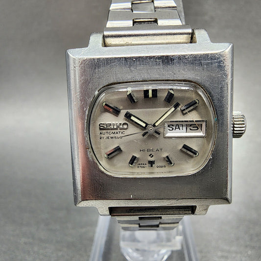 Seiko Automatic Watch Women 26mm Silver Dial Steel Daydate Rectangle Runs!!!!!!!0