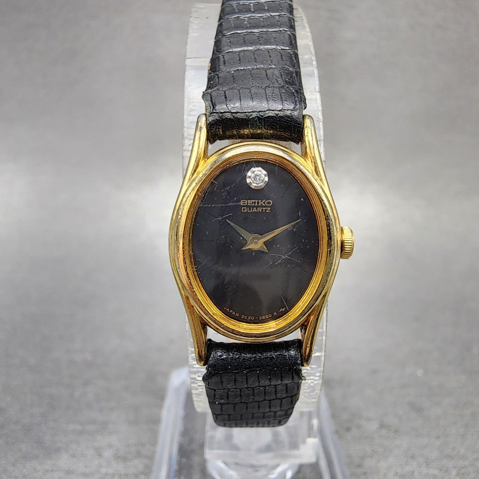 Seiko Watch Women 16mm Black Dial Gold Tone Oval 2c206399 New Battery0