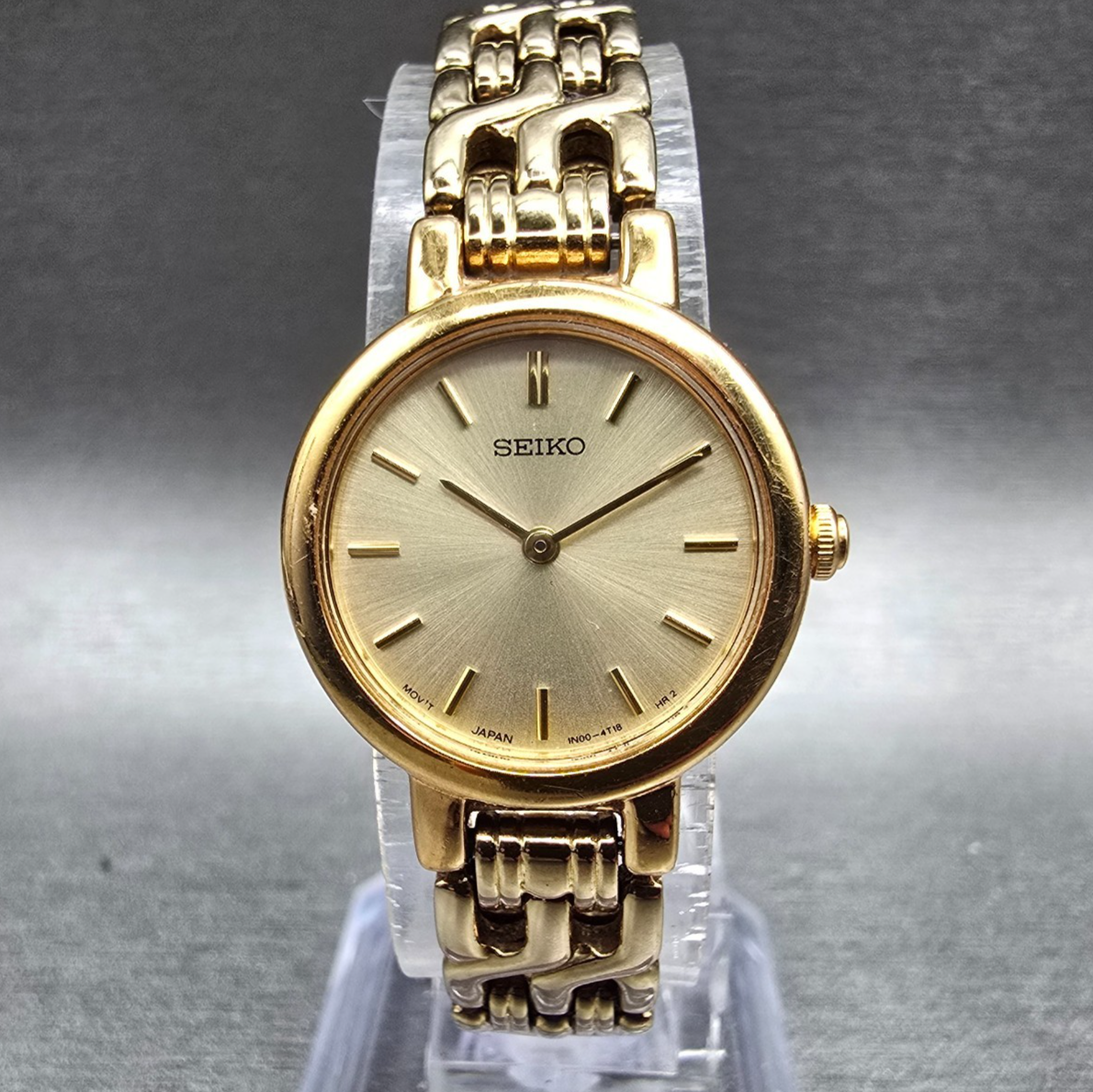 Seiko Watch Women 21mm Champagne Dial Gold Tone Round 1N00-1E09 New Battery JP20