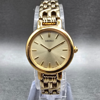 Seiko Watch Women 21mm Champagne Dial Gold Tone Round 1N00-1E09 New Battery JP20