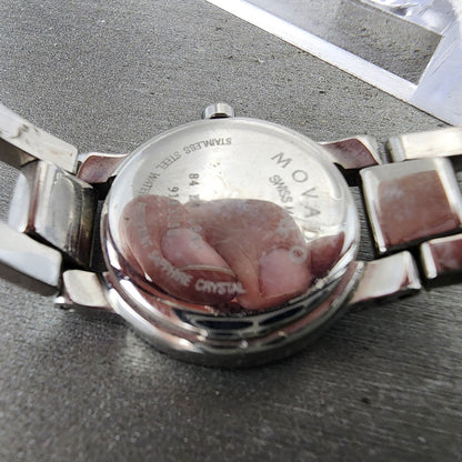 Movado Amorosa Watch Women 24m Black Dial Silver Tone Round 84 E4 1842 New BatNJ9